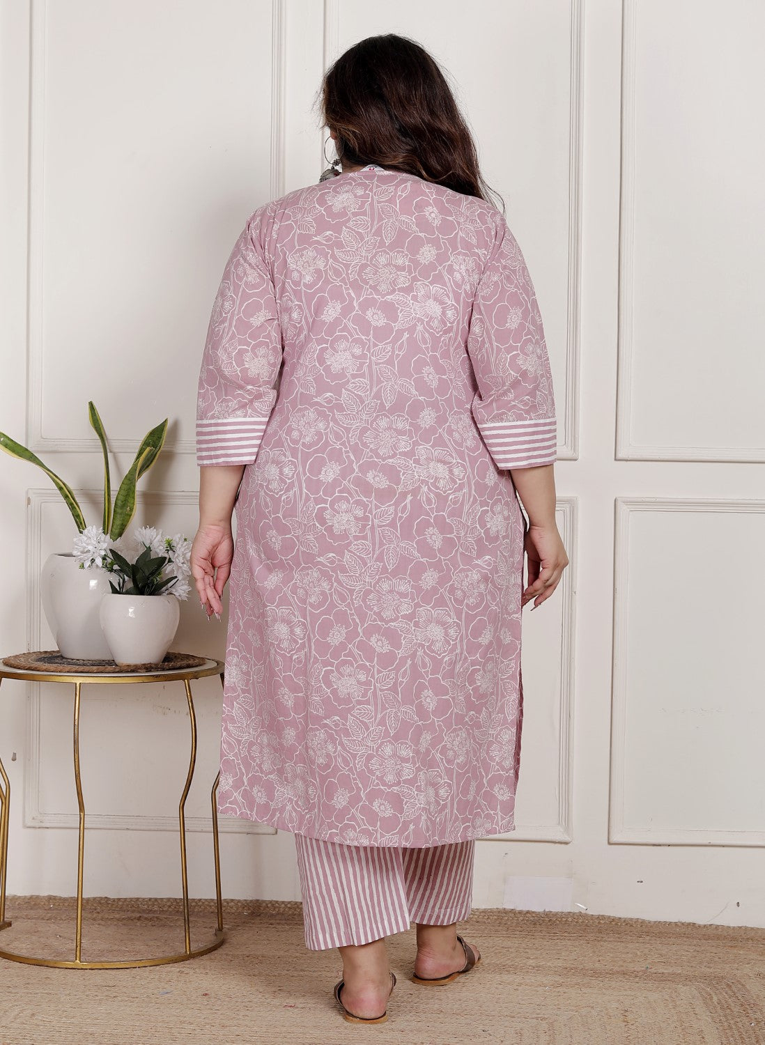 Plus Size Pink Cotton Printed Kurta Pant Set with Dupatta-200081