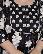 Plus Size Black Cotton Printed Kurta Pant Set with Dupatta-200083