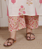 Plus Size Off White Cotton Printed Kurta Pant Set with Dupatta-200085