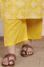Plus Size Yellow Cotton Printed Kurta Pant Set with Dupatta-200086
