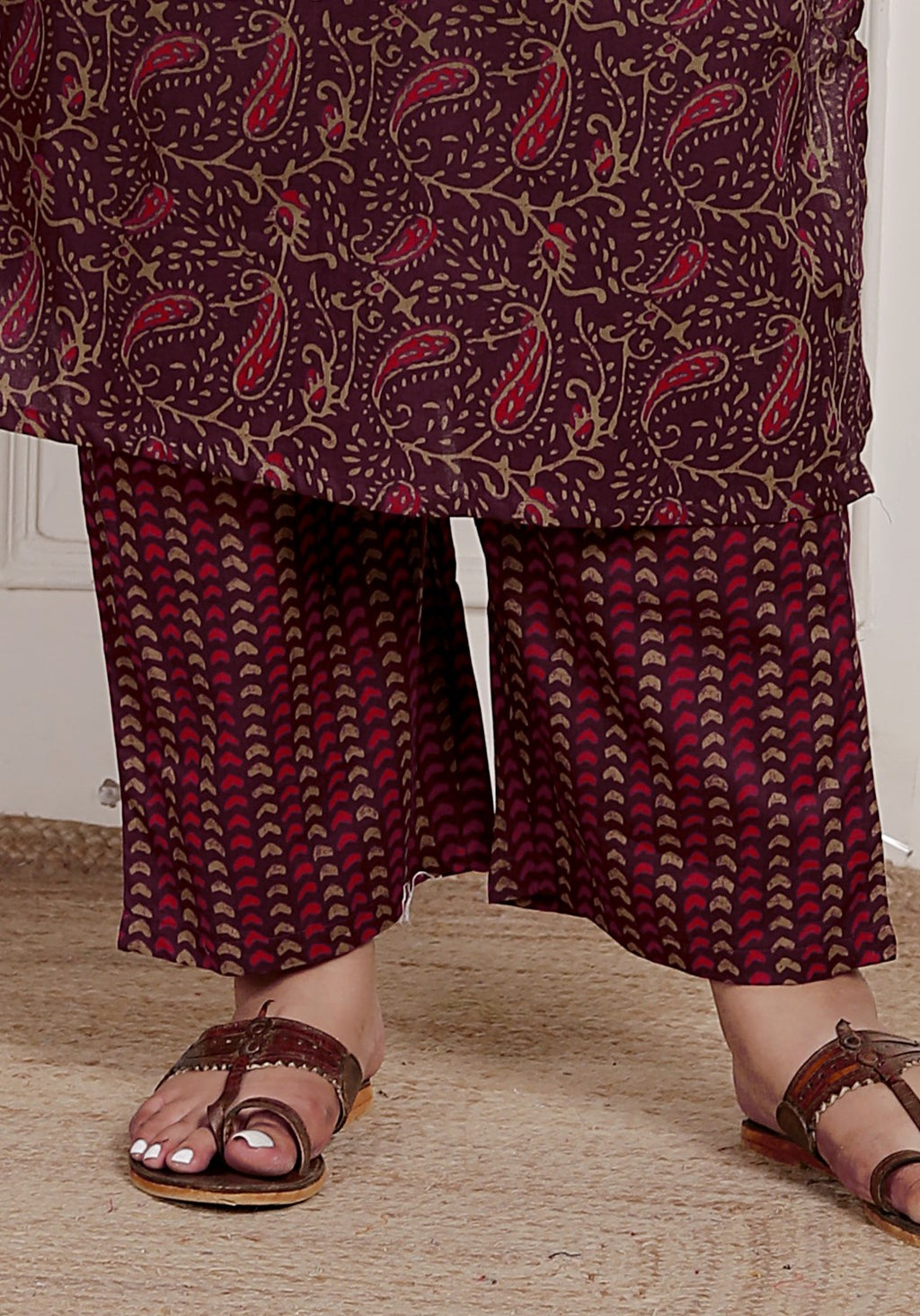 Plus Size Purple Cotton Printed Kurta Pant Set with Dupatta-200087