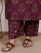 Plus Size Maroon Cotton Printed Kurta Pant Set with Dupatta-200088