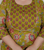 Plus Size Green Cotton Printed Kurta Pant Set with Dupatta-200091