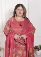 Plus Size Onion Cotton Printed Kurta Pant Set with Dupatta-200096