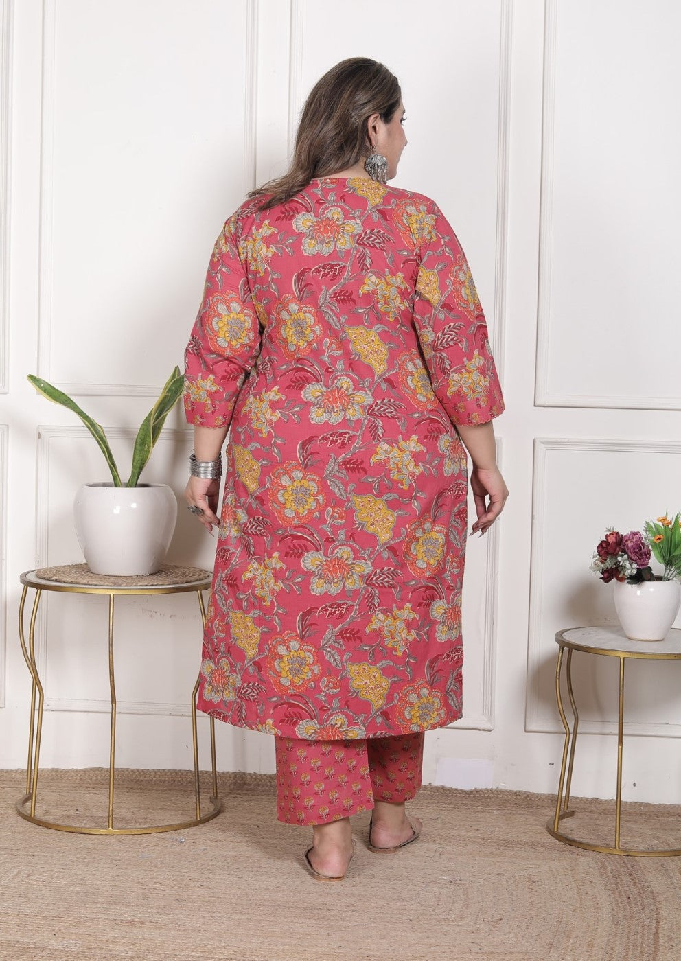 Plus Size Onion Cotton Printed Kurta Pant Set with Dupatta-200096