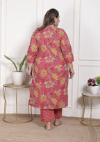 Plus Size Onion Cotton Printed Kurta Pant Set with Dupatta-200096