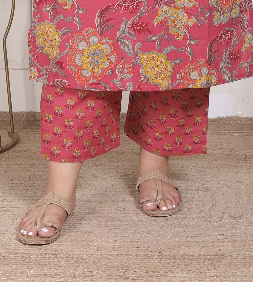 Plus Size Onion Cotton Printed Kurta Pant Set with Dupatta-200096