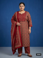 Maroon Cotton Printed Kurta Pant Set with Dupatta-200100