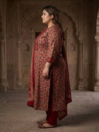 Maroon Cotton Printed Kurta Pant Set with Dupatta-200100