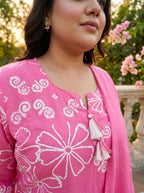 Pink Cotton Printed Plus Size Kurta Pant Set with Dupatta-200114