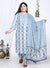 Plus Size Blue Cotton Printed Kurta Pant Set with Dupatta-719