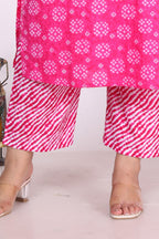 Plus Size Pink Cotton Bandhani Kurta Pant Set with Dupatta- 200721