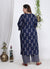 Plus Size Navy Blue Cotton Printed Kurta Pant Set with Dupatta-200723