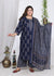 Plus Size Navy Blue Cotton Printed Kurta Pant Set with Dupatta-200723