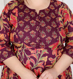 Plus Size Purple Anarkali Cotton Printed Flared Kurta Pant Set with Dupatta-210007