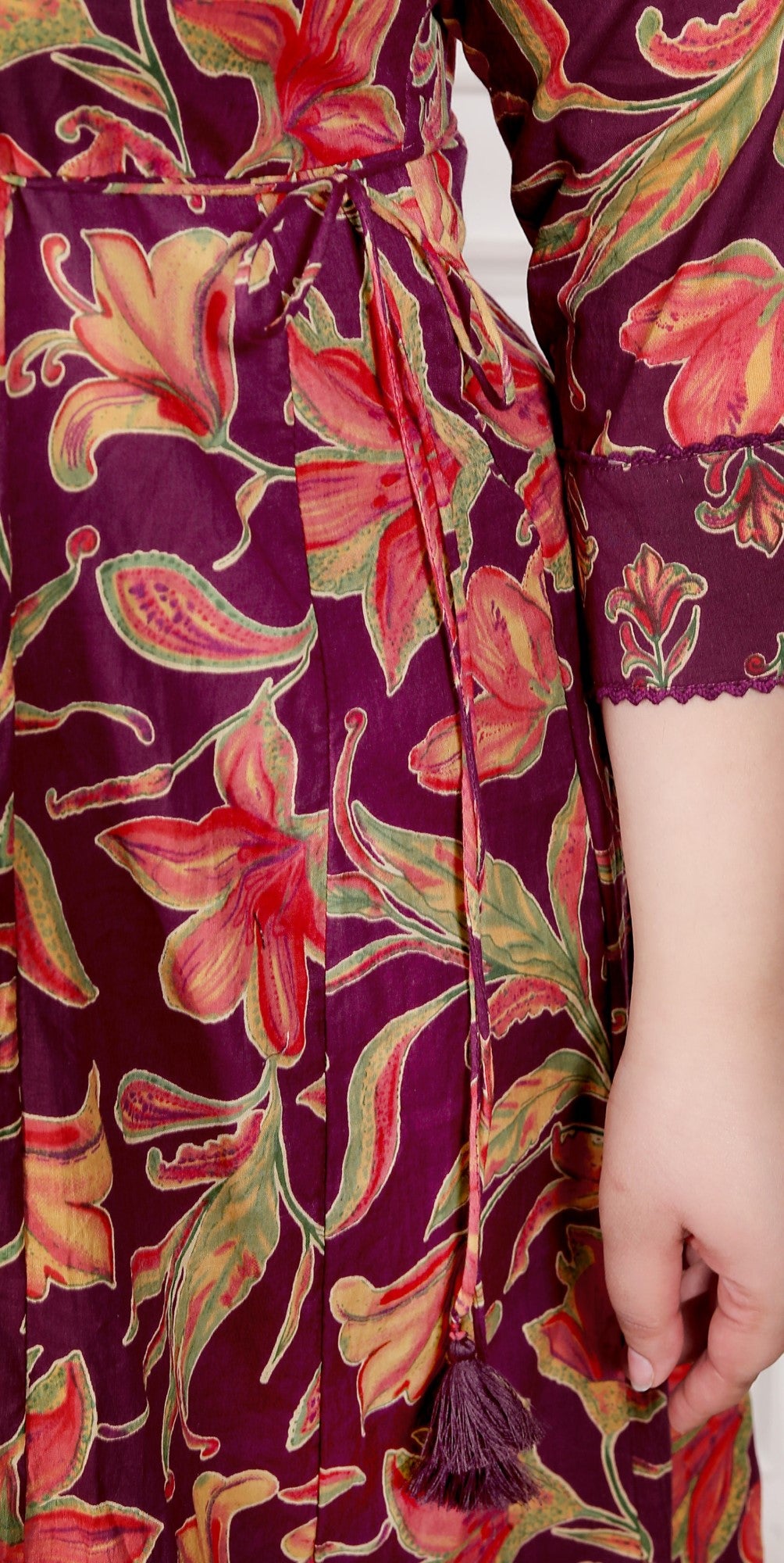 Plus Size Purple Anarkali Cotton Printed Flared Kurta Pant Set with Dupatta-210007