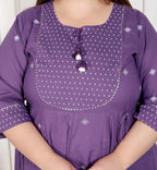Plus Size Purple Anarkali Cotton Printed Flared Kurta Pant Set with Dupatta-210013