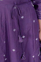 Plus Size Purple Anarkali Cotton Printed Flared Kurta Pant Set with Dupatta-210013