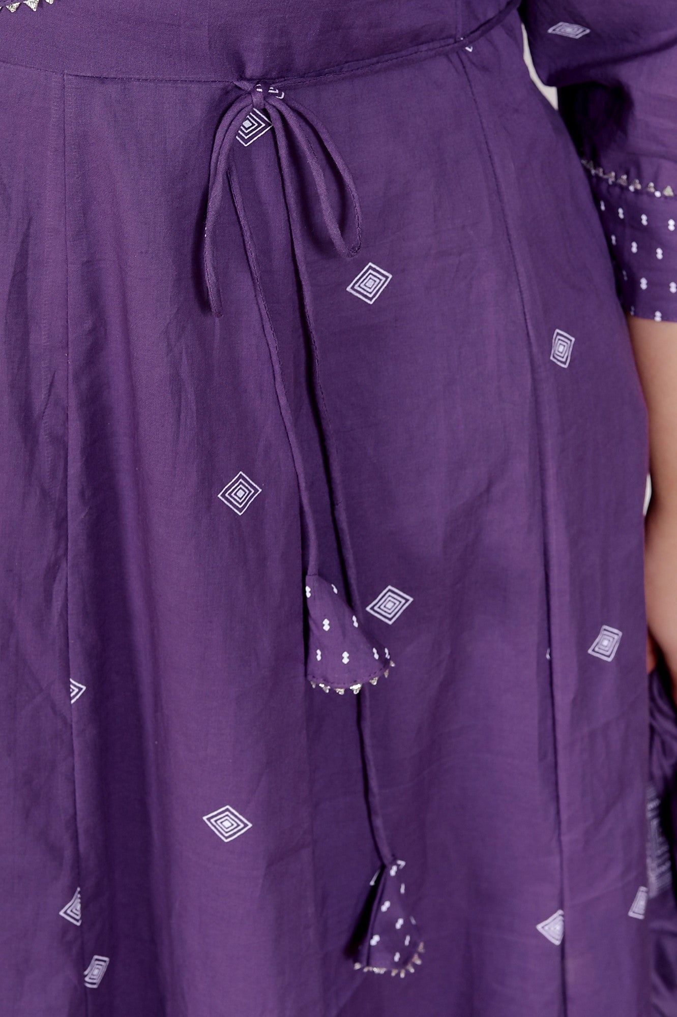 Plus Size Purple Anarkali Cotton Printed Flared Kurta Pant Set with Dupatta-210013