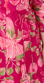 Plus Size Pink Anarkali Cotton Printed Flared Kurta Pant Set with Dupatta-210014