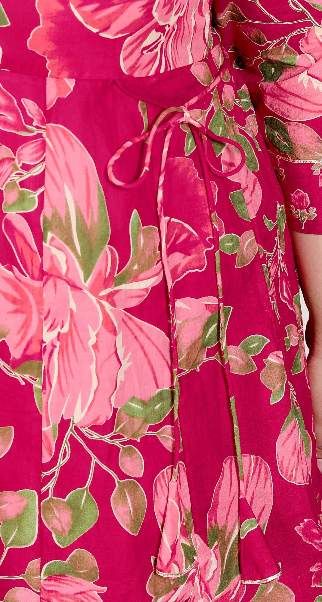 Plus Size Pink Anarkali Cotton Printed Flared Kurta Pant Set with Dupatta-210014