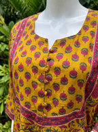 Plus Size Yellow Anarkali Cotton Printed Flared Kurta Pant Set with Dupatta-210016