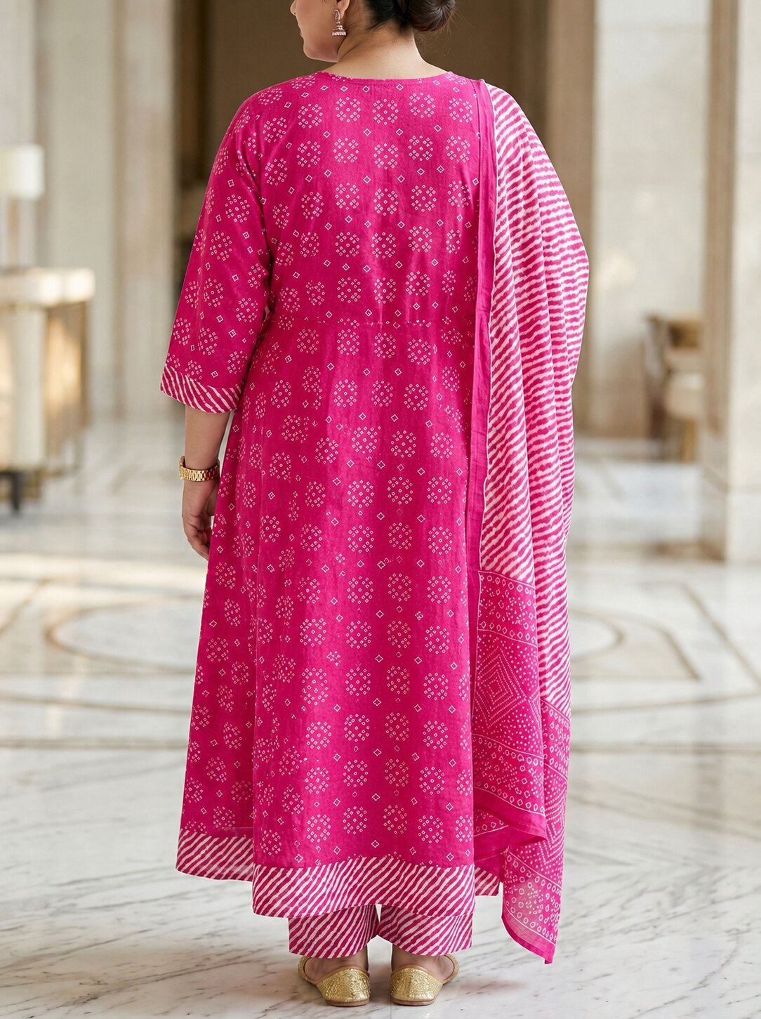 Plus Size Pink Printed Anarkali Kurta Set with Dupatta-210030