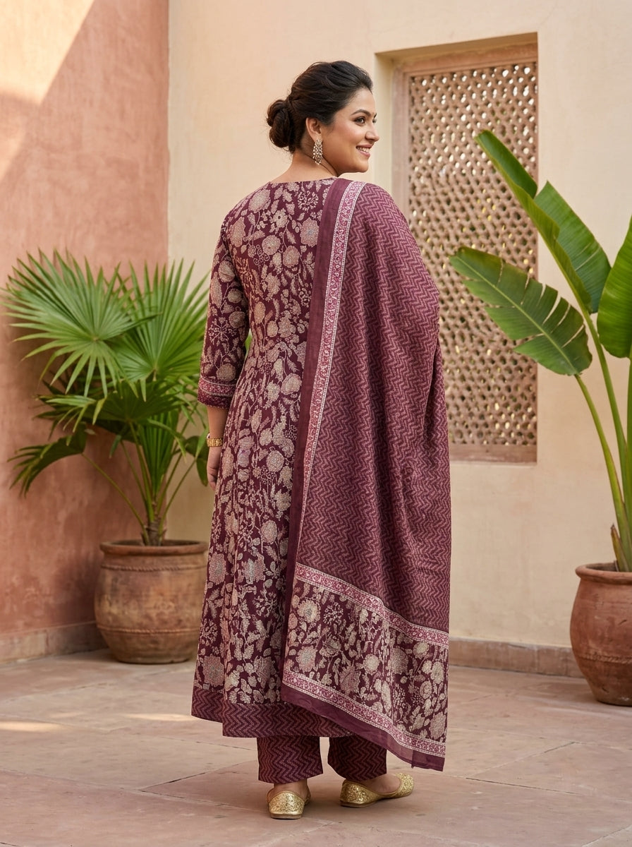 Purple Embroidered  Anarkali Pant Set with Dupatta-230001