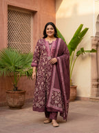 Purple Embroidered  Anarkali Pant Set with Dupatta-230001