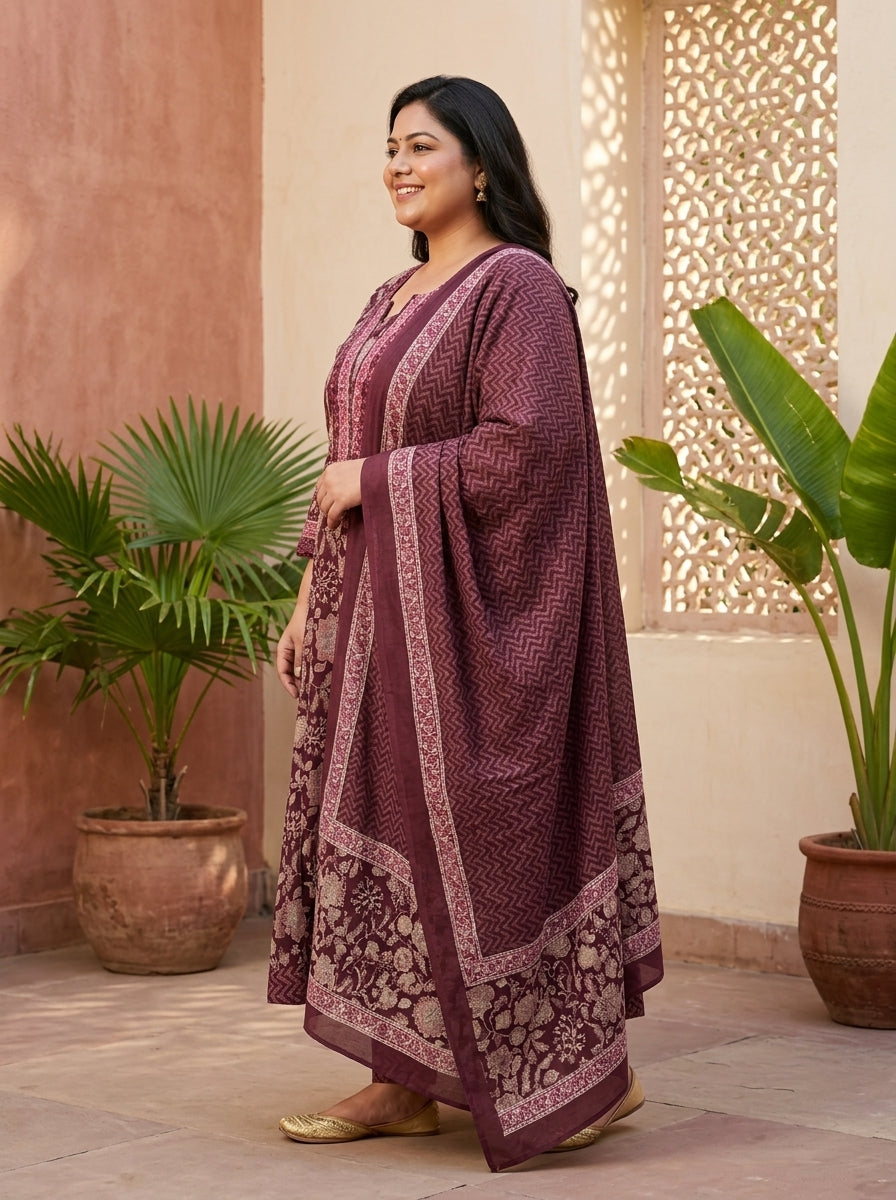 Purple Embroidered  Anarkali Pant Set with Dupatta-230001