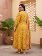 Yellow Embroidered  Anarkali Pant Set with Dupatta-230002