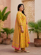 Yellow Embroidered  Anarkali Pant Set with Dupatta-230002