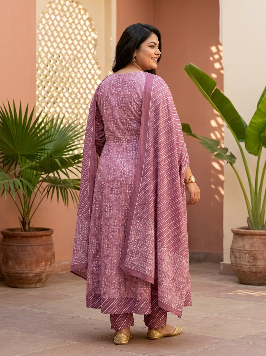Purple Embroidered  Anarkali Pant Set with Dupatta-230003