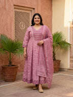 Purple Embroidered  Anarkali Pant Set with Dupatta-230003