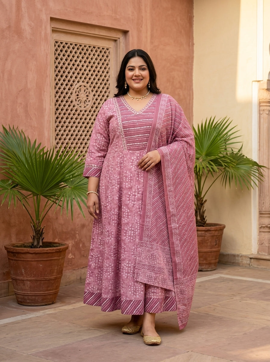Purple Embroidered  Anarkali Pant Set with Dupatta-230003