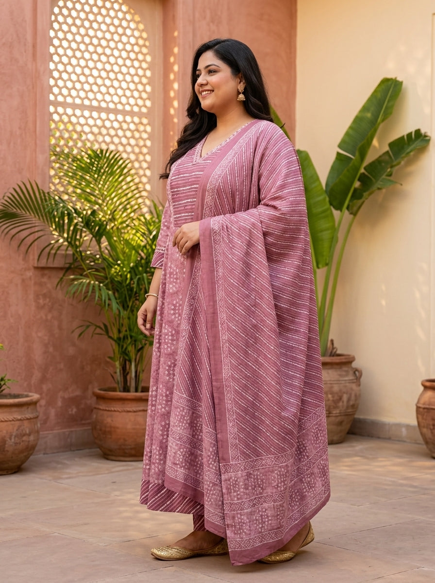 Purple Embroidered  Anarkali Pant Set with Dupatta-230003