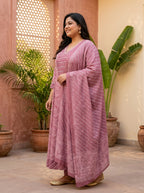 Purple Embroidered  Anarkali Pant Set with Dupatta-230003