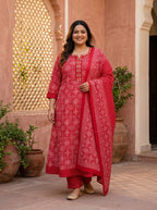 Red Embroidered  Anarkali Pant Set with Dupatta-230004
