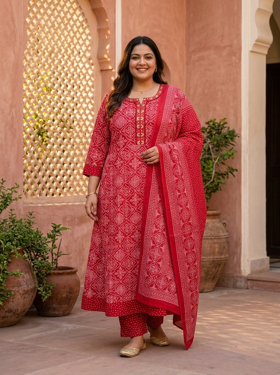 Red Embroidered  Anarkali Pant Set with Dupatta-230004