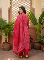 Red Embroidered  Anarkali Pant Set with Dupatta-230004