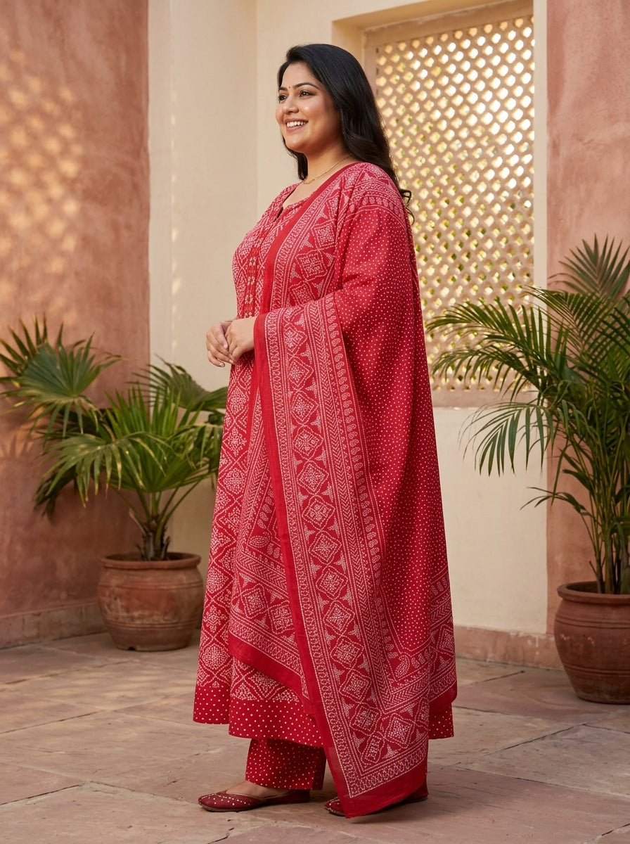 Red Embroidered  Anarkali Pant Set with Dupatta-230004
