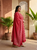 Red Embroidered  Anarkali Pant Set with Dupatta-230004