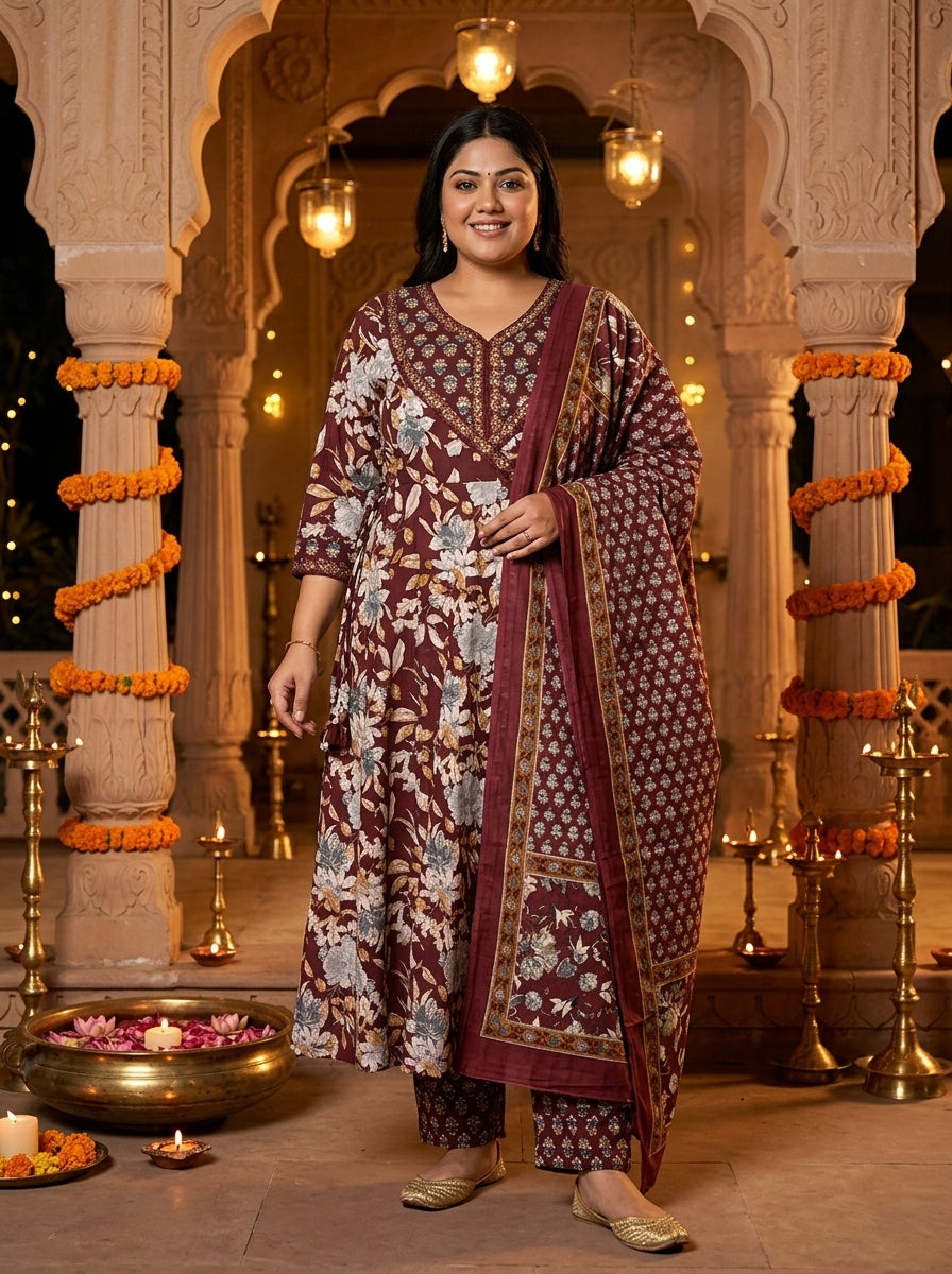 Purple Embroidered  Anarkali Pant Set with Dupatta-230005