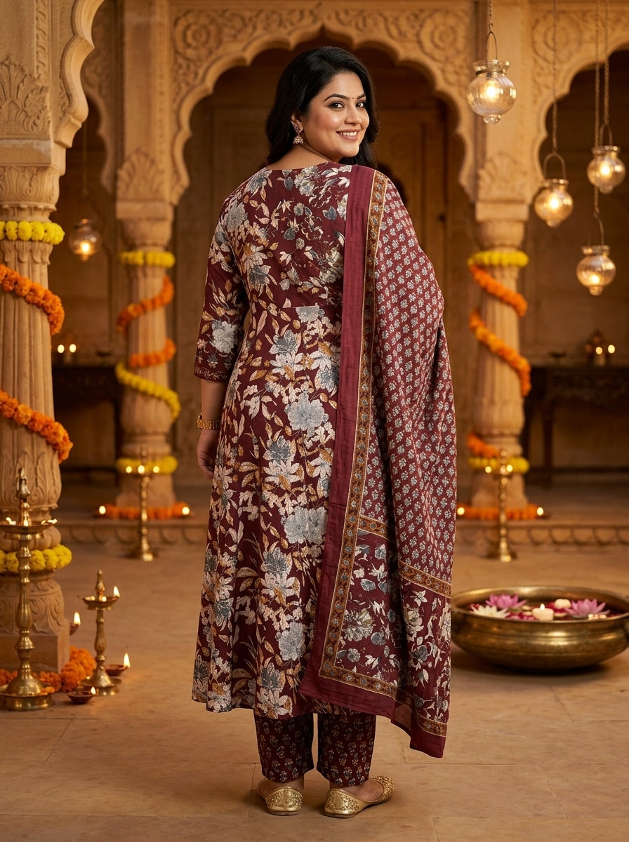 Purple Embroidered  Anarkali Pant Set with Dupatta-230005