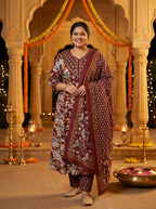 Purple Embroidered  Anarkali Pant Set with Dupatta-230005