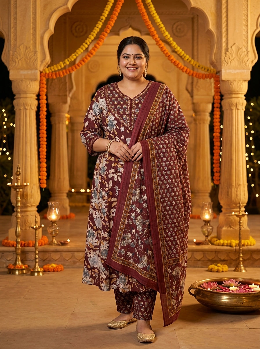 Purple Embroidered  Anarkali Pant Set with Dupatta-230005