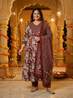 Purple Embroidered  Anarkali Pant Set with Dupatta-230005