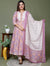 Regular Size Purple Cotton Printed Anarkali Kurta Pant Set with Dupatta-2379