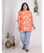 Plus Size Orange Cotton Blend Floral Print Short Kurta-300005