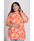 Plus Size Orange Cotton Blend Floral Print Short Kurta-300005